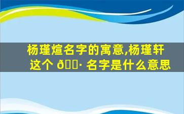 杨瑾煊名字的寓意,杨瑾轩这个 🌷 名字是什么意思